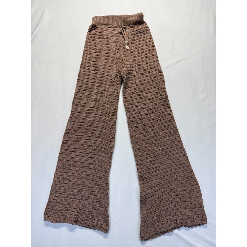 Sincerely Jules Crochet Knit Pants Womens Medium Brown Cotton High Rise Wide Leg